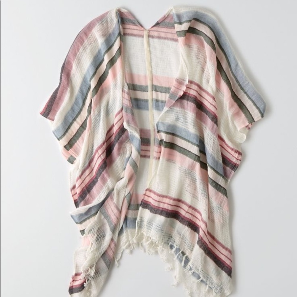 AEO Striped Fringe Poncho - Picture 2 of 7